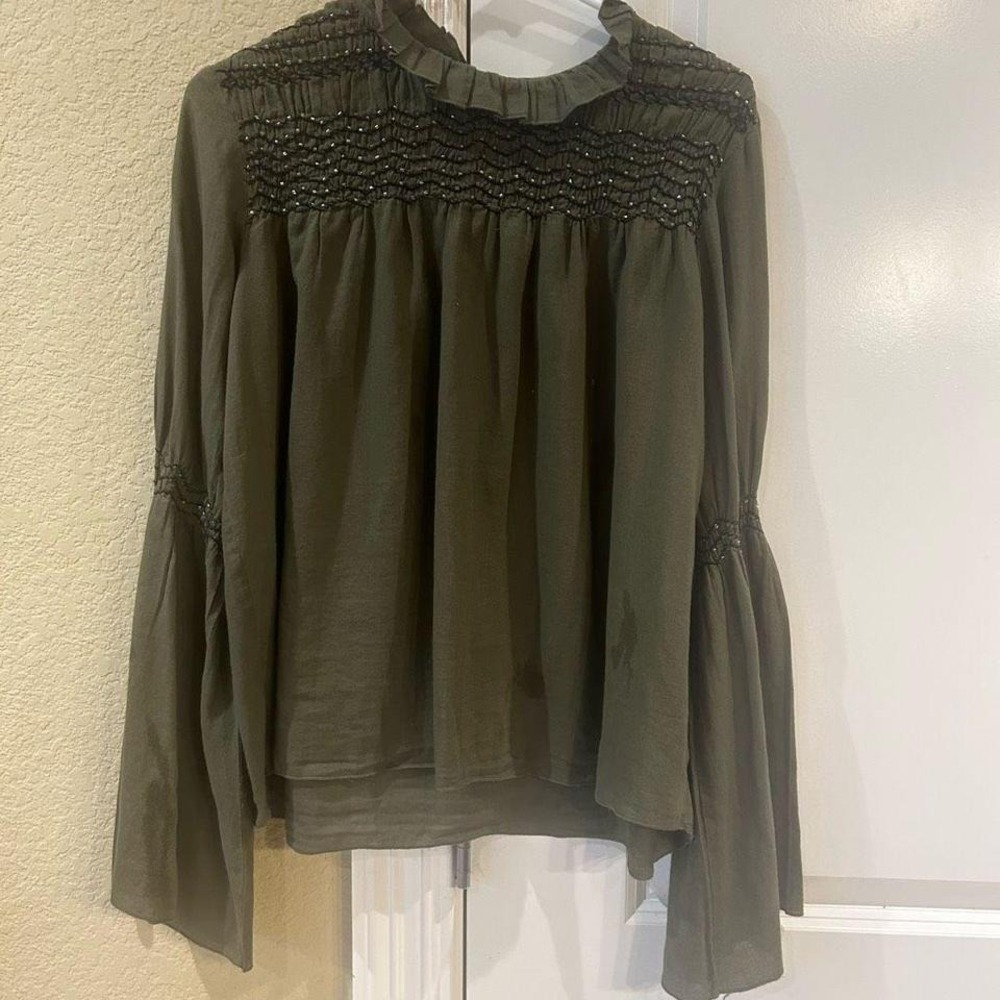 Love Sam beaded medium‎ long sleeve top in army/olive green